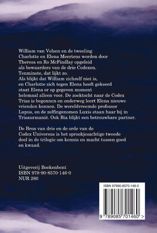 Achterkant van De bron van drie en de orde van de codex Universus