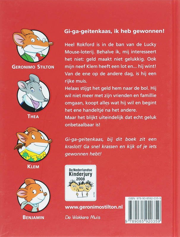 Achterkant van Gi-ga-geitenkaas, ik heb gewonnen!