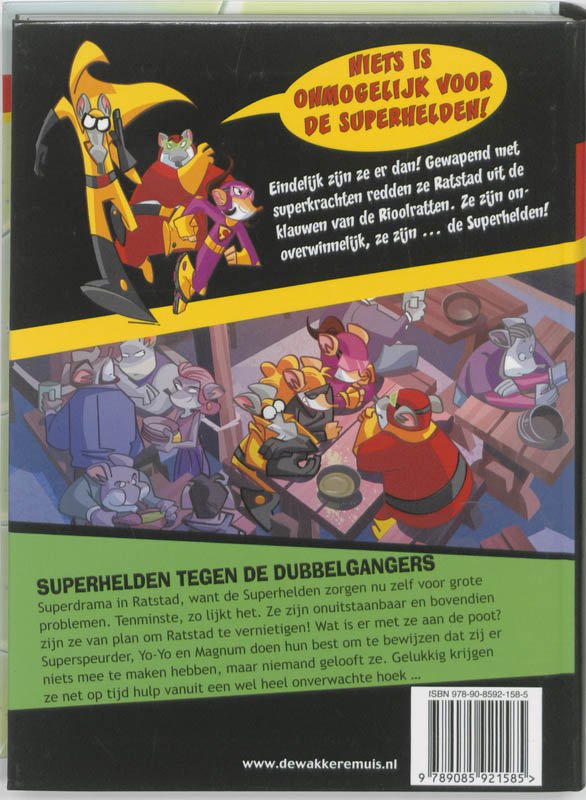 Achterkant van Superhelden tegen de dubbelgangers