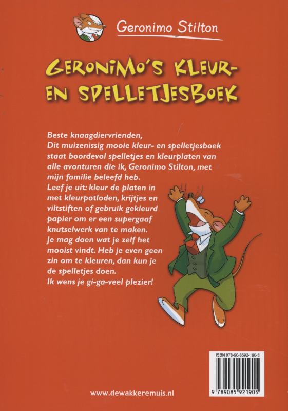 Achterkant van Geronimo's kleur- en spelletjesboek