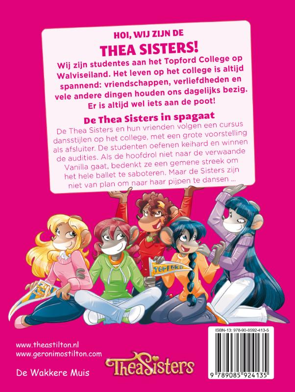 Achterkant van De Thea Sisters in spagaat