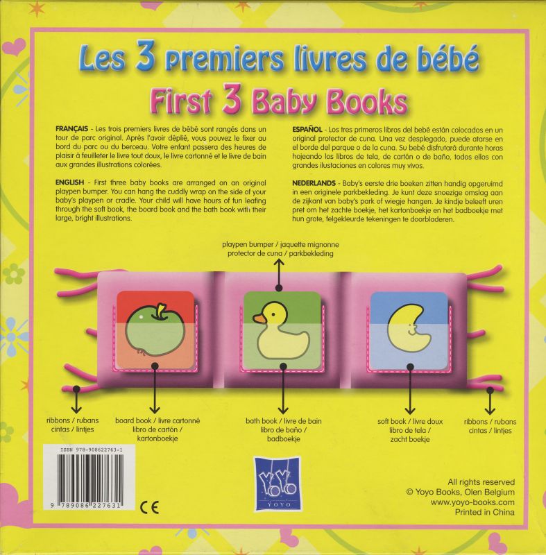 Achterkant van First 3 baby books