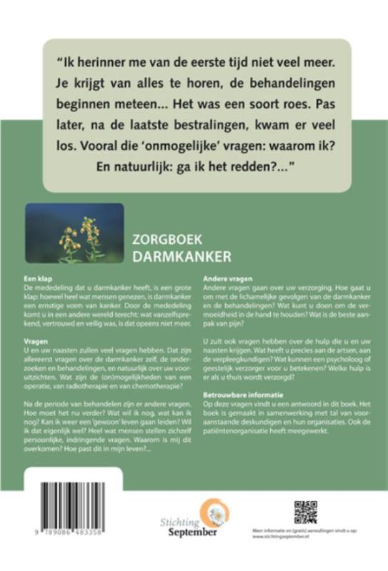 Achterkant van Zorgboek darmkanker