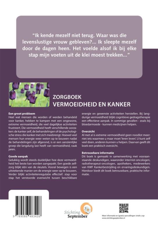 Achterkant van Zorgboek vermoeidheid en kanker