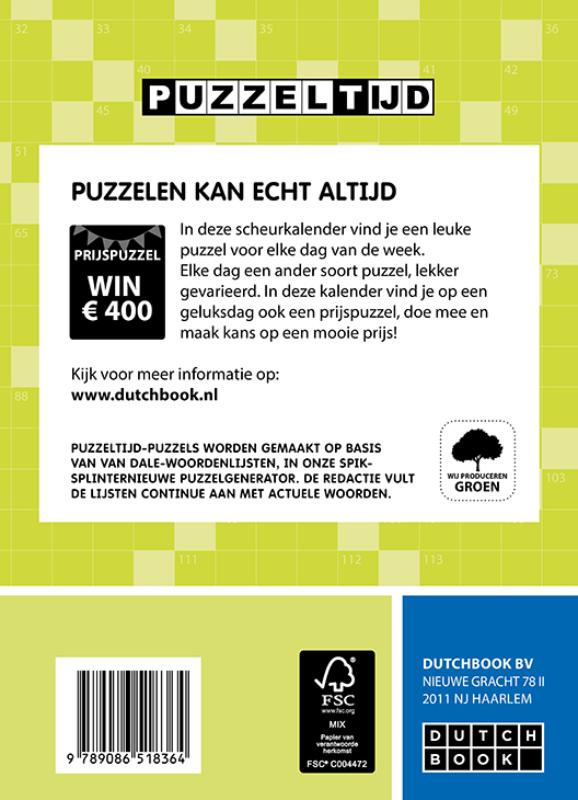 Achterkant van Puzzeltijd Varia Scheurkalender 2022