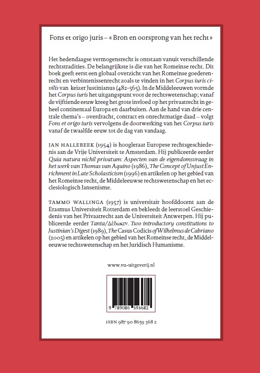 Achterkant van Fons et origo iuris Versio Belgica