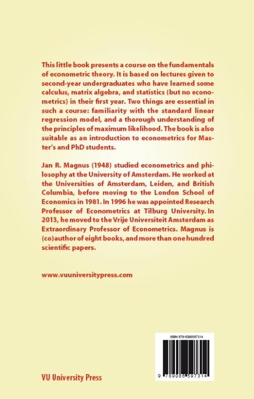 Achterkant van Introduction to the theory of econometrics