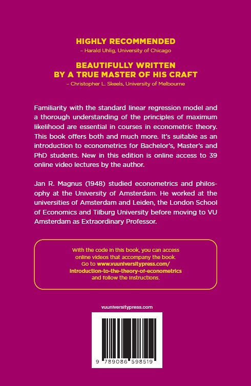 Achterkant van Introduction to the Theory of Econometrics