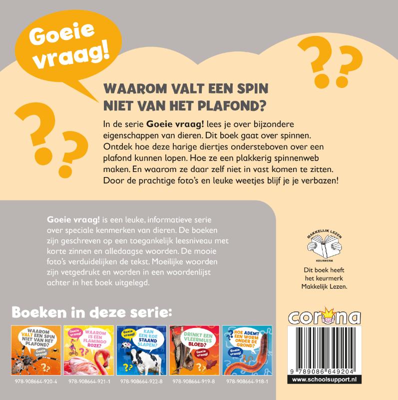 Achterkant van Waarom valt een spin niet van het plafond?