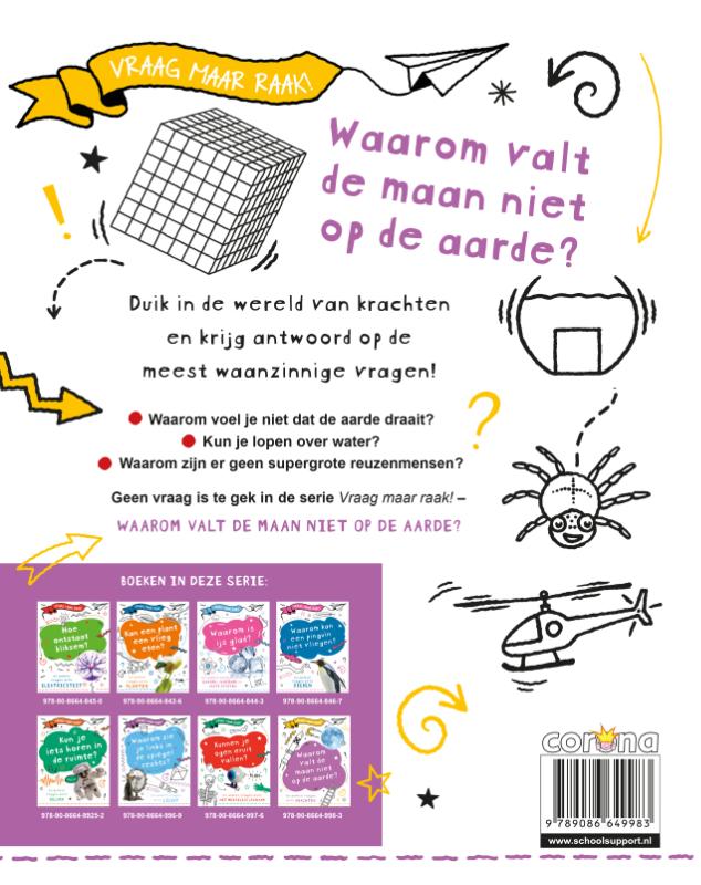 Achterkant van Waarom valt de maan niet op de aarde?
