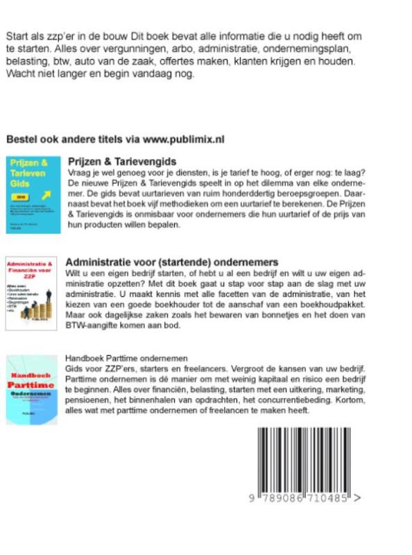 Achterkant van Handboek ZZP Bouw