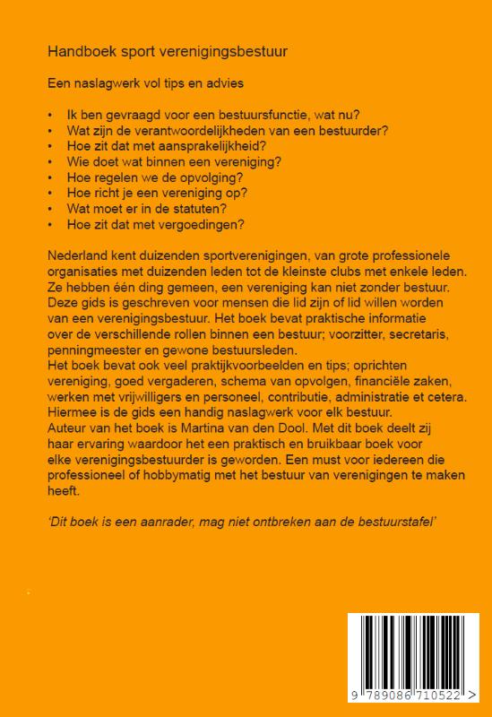 Achterkant van Handboek sport Verenigingsbestuur