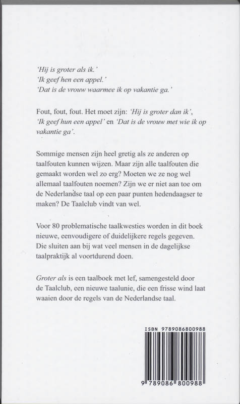 Achterkant van Groter als