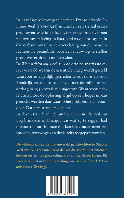 Achterkant van Waar strijden wij voor?