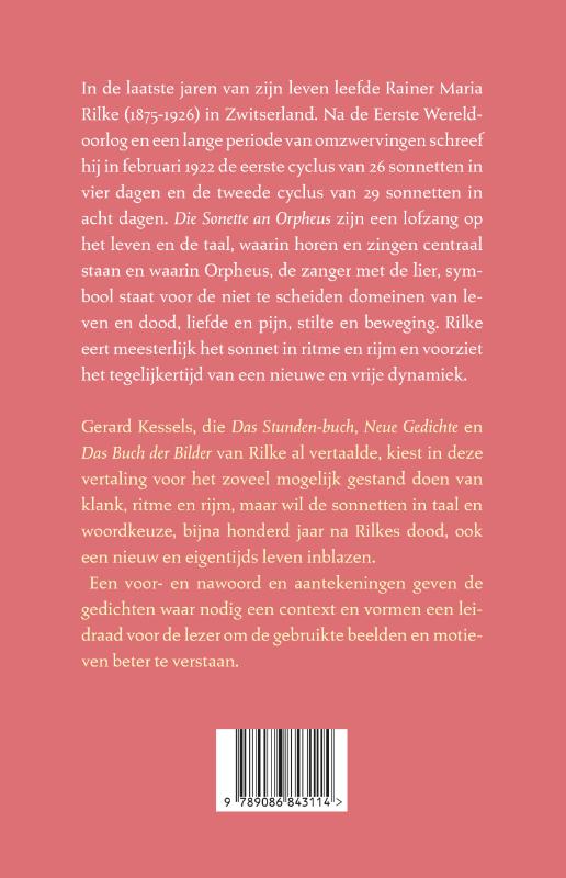 Achterkant van De sonnetten aan Orpheus
