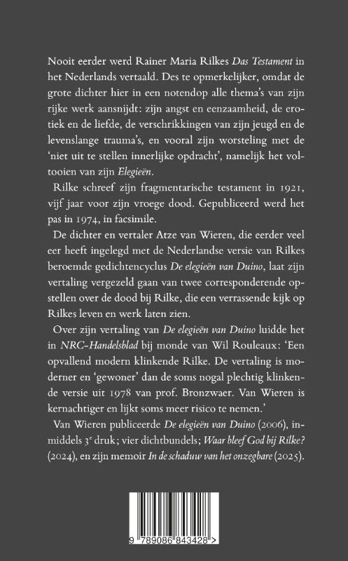 Achterkant van Rilke en zijn Testament
