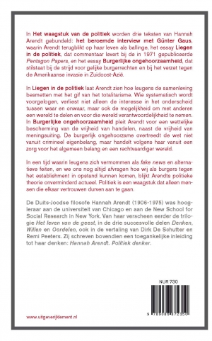 Achterkant van Het waagstuk van de politiek