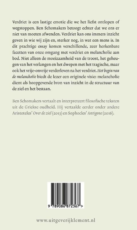 Achterkant van Het begin van de melancholie