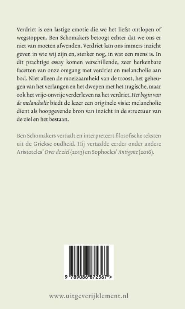 Achterkant van Het begin van de melancholie