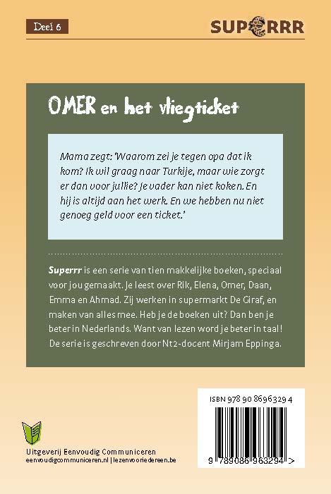 Achterkant van Omer en het vliegticket