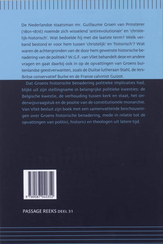 Achterkant van Groen van Prinsterers historische benadering van de politiek