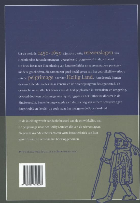 Achterkant van Dit is de pelgrimage van het Heilig Land en daaromtrent