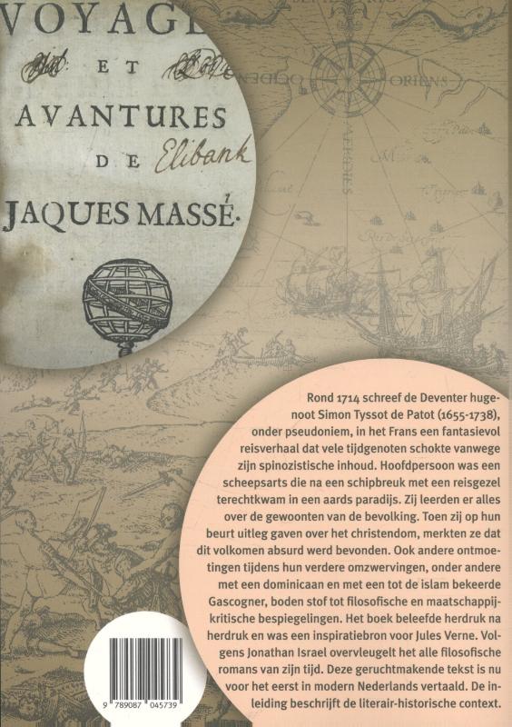 Achterkant van Reizen en avonturen van Jacques Massé (ca. 1714)