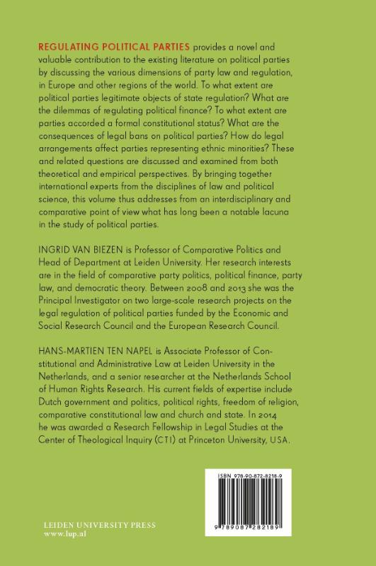 Achterkant van Regulating political parties