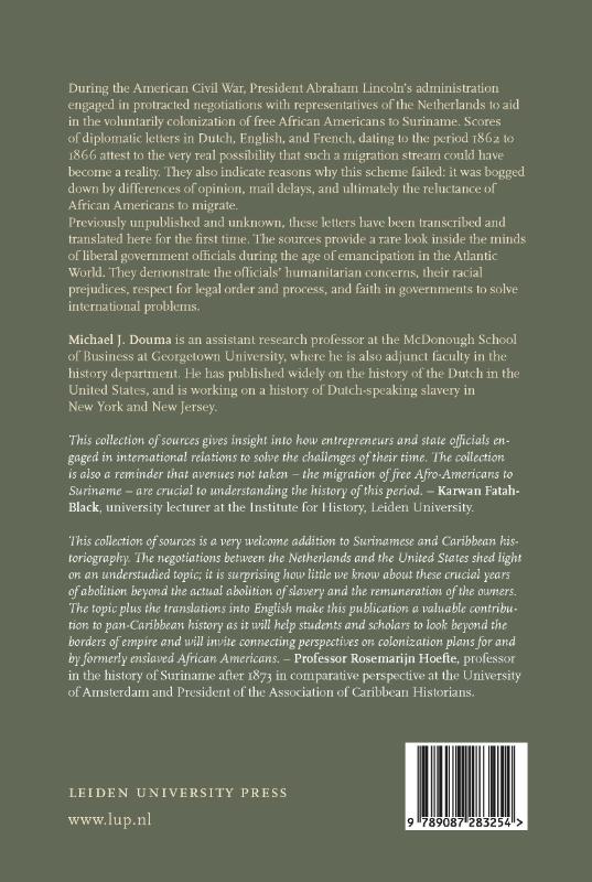 Achterkant van The Colonization of Freed African Americans in Suriname