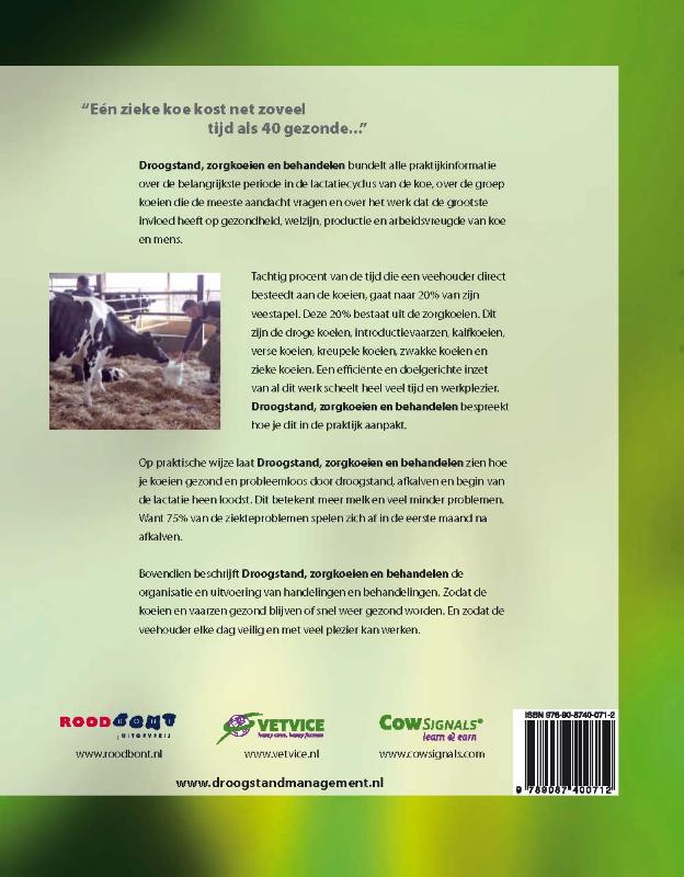 Achterkant van Droogstand, zorgkoeien en behandelen