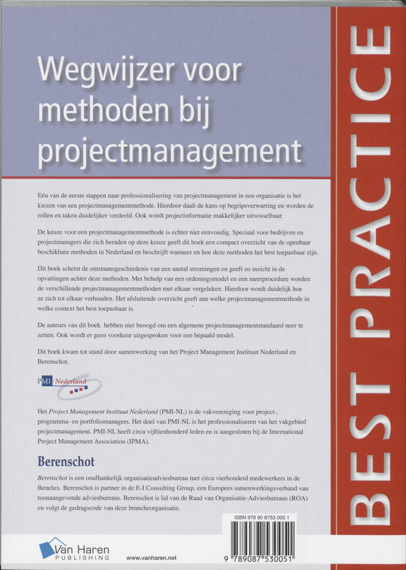 Achterkant van Wegwijzer voor methoden bij projectmanagement