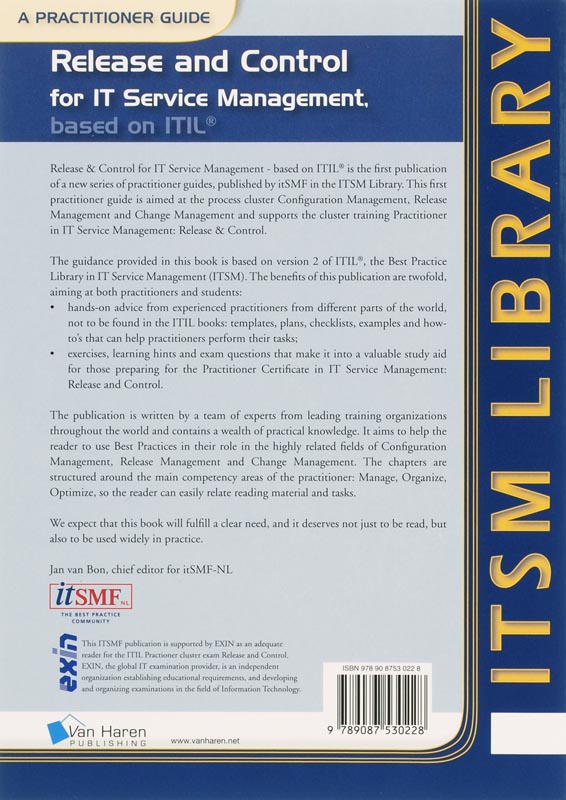 Achterkant van Release and Control for IT Service Management, based on ITIL
