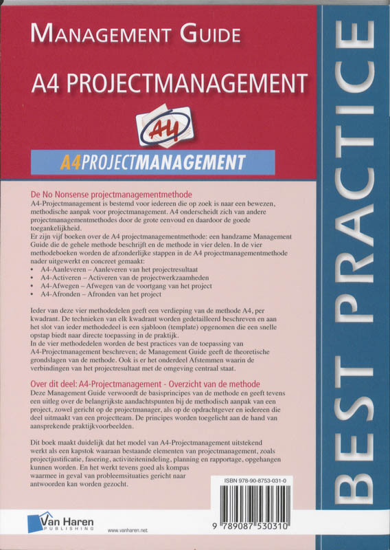Achterkant van A4 Projectmanagement