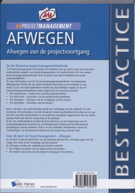 Achterkant van A4 Projectmanagement