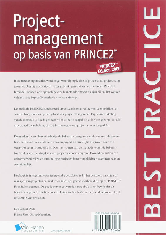 Achterkant van Projectmanagement op basis van PRINCE2