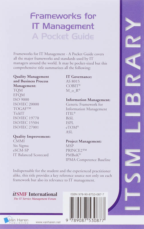 Achterkant van Frameworks for IT Management