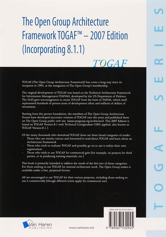 Achterkant van TOGAF 2007 Edition