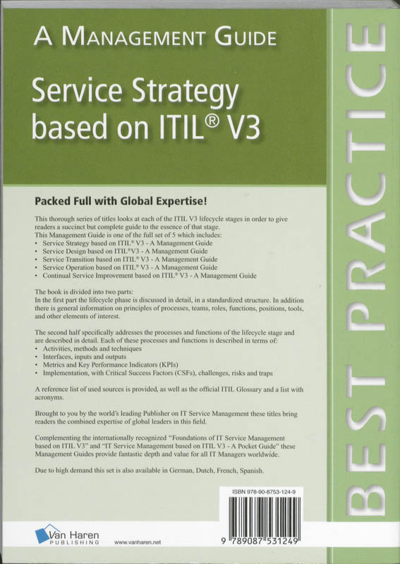 Achterkant van Service strategy based on ITIL V3