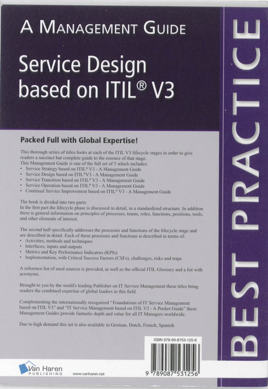 Achterkant van Service design based on ITIL V3