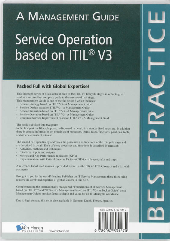 Achterkant van Service operation, based on ITIL V3