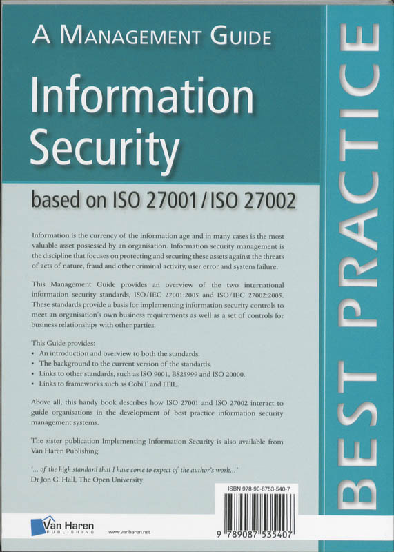 Achterkant van Information security based on ISO 27001/ISO 27002