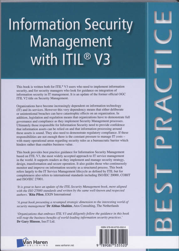 Achterkant van Information Security Management with ITIL V3