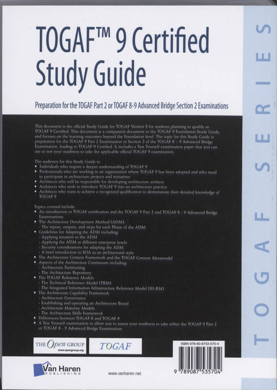 Achterkant van TOGAF 9 Certified Study Guide