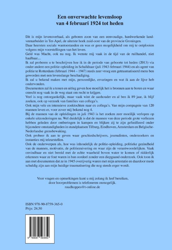 Achterkant van Een onverwachte levensloop van 4 februari 1924 tot heden