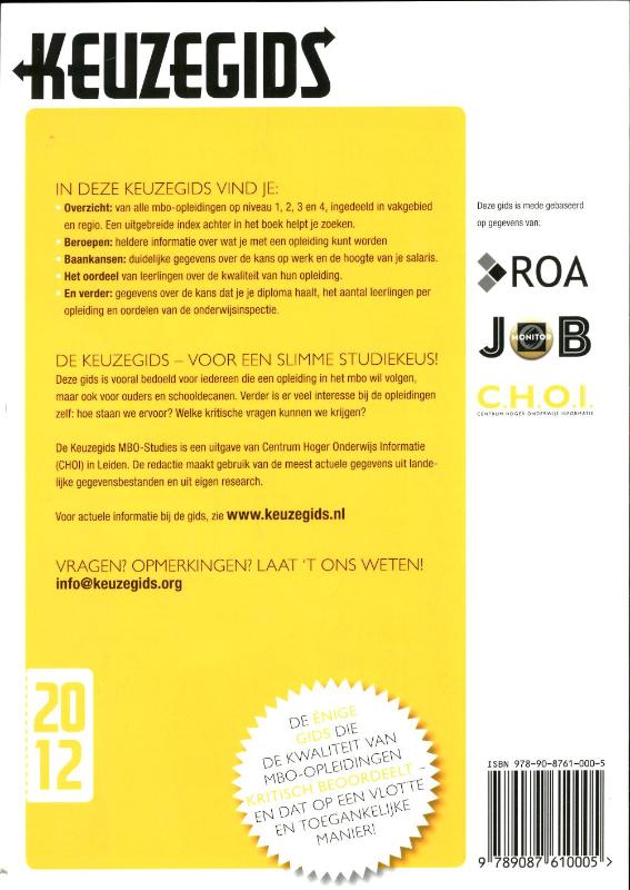 Achterkant van Keuzegids Mbo-studies 2012