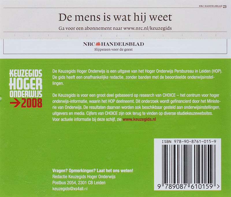 Achterkant van 2008 Voltijd