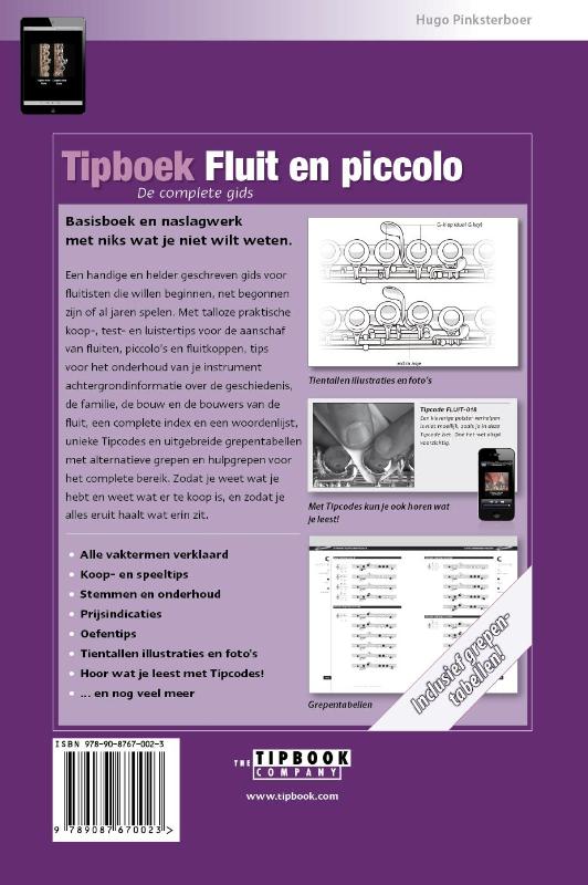 Achterkant van Tipboek fluit en piccolo