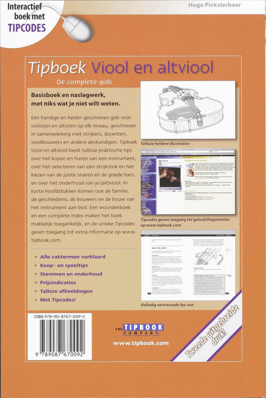 Achterkant van Tipboek Viool en altviool