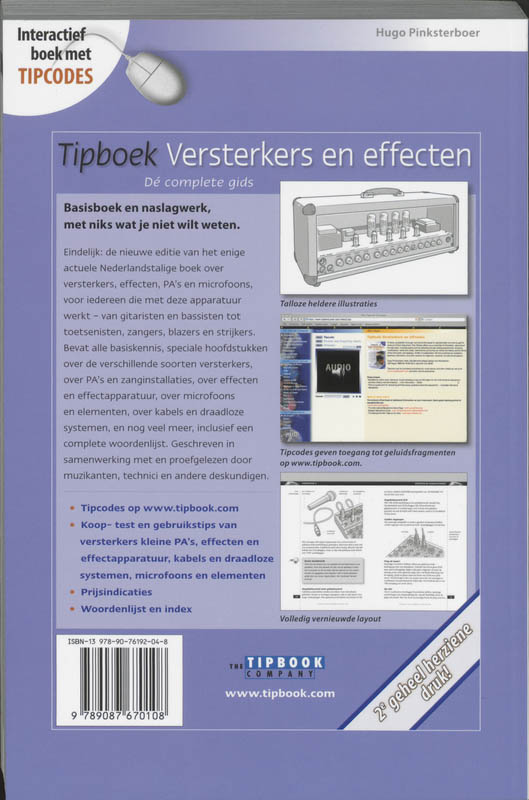 Achterkant van Tipboek versterkers en effecten