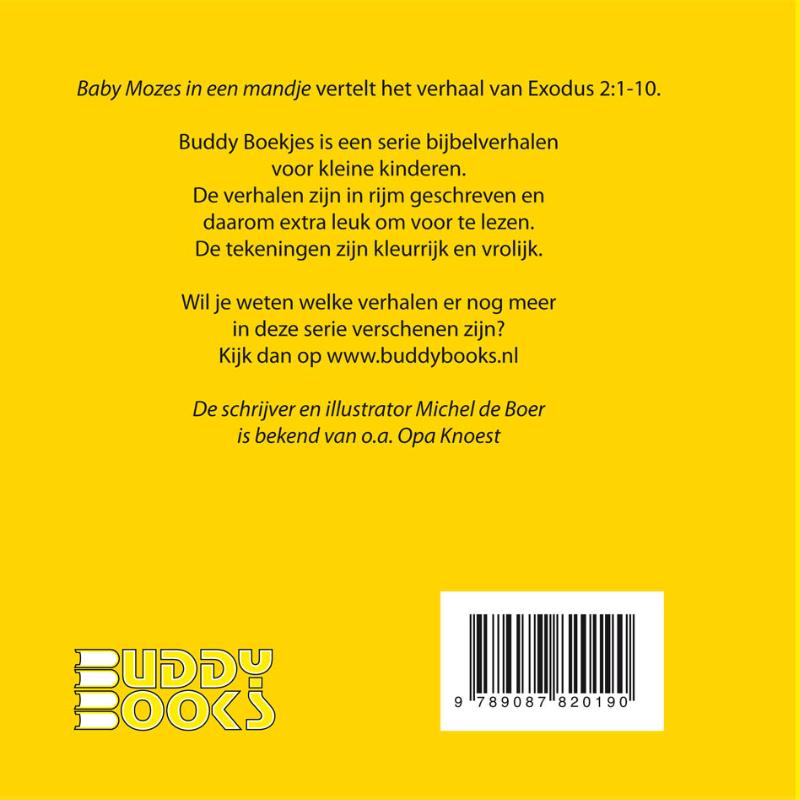 Achterkant van Baby Mozes in een mandje